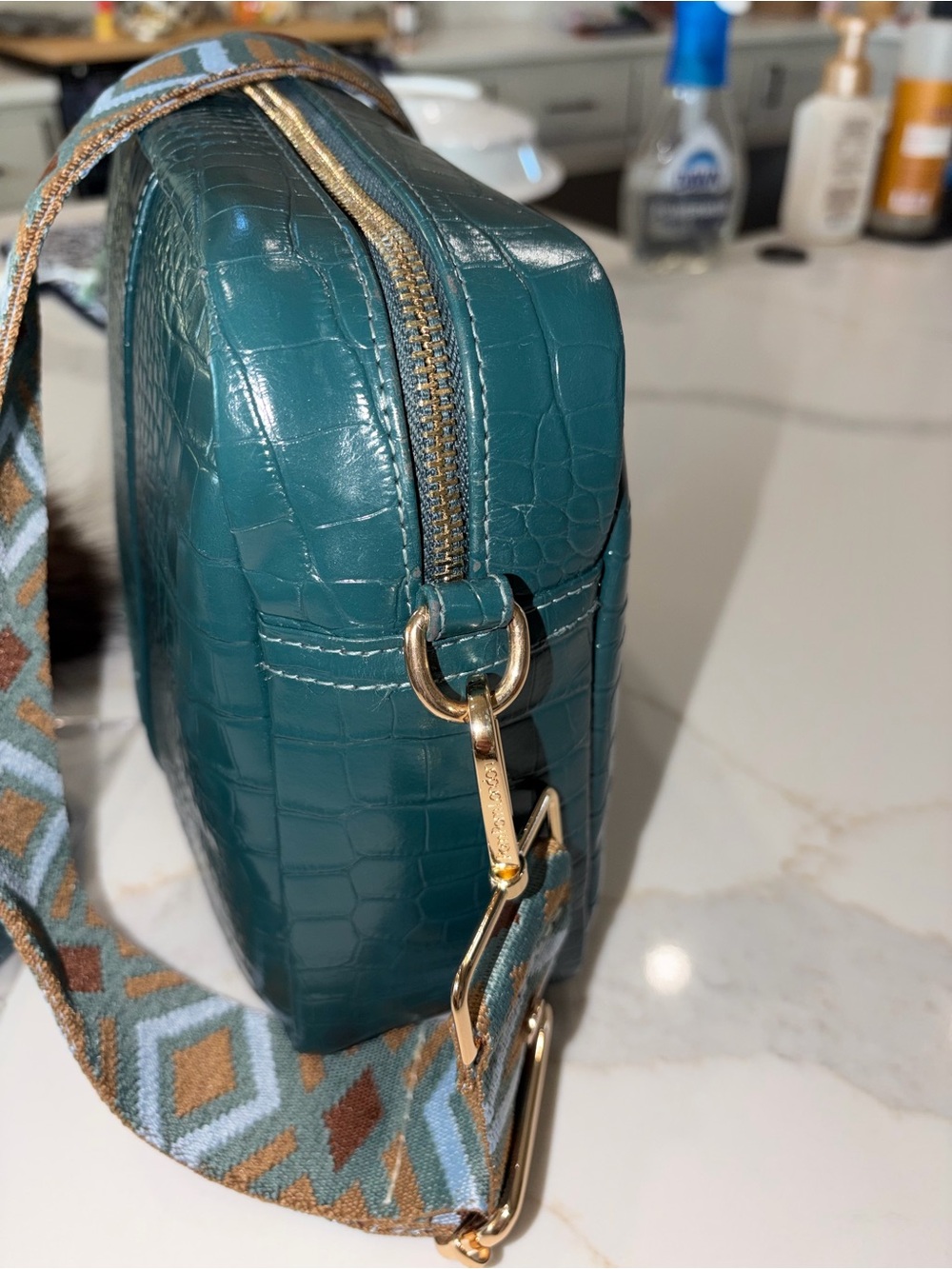 Pom Pom London marine blue green croc City Plus Crossbody bag purse - Picture 4 of 7